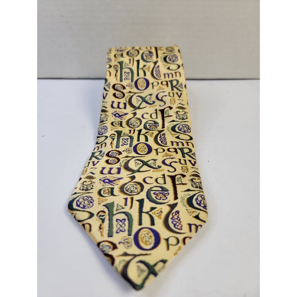 Celtic Alphabet Silk Necktie Book of Kells Inspired Traditional Craft 58"...